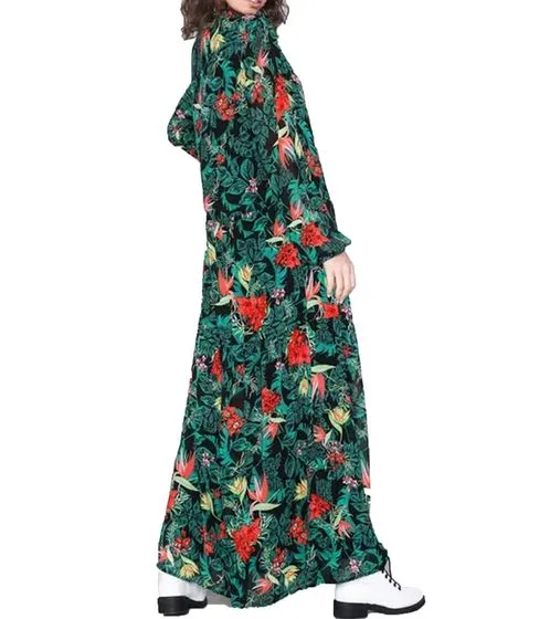 VILA Vinema Amazonas Maxi Dress abito da donna a maniche lunghe in chiffon 14051924 verde/colorato