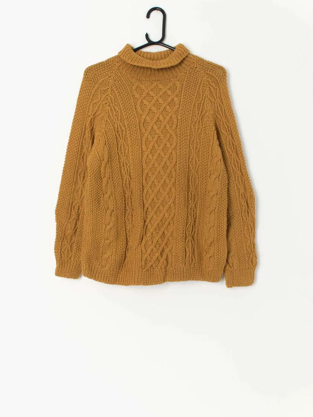 Vintage hand knitted mustard yellow wool cable knit jumper – Small / Medium