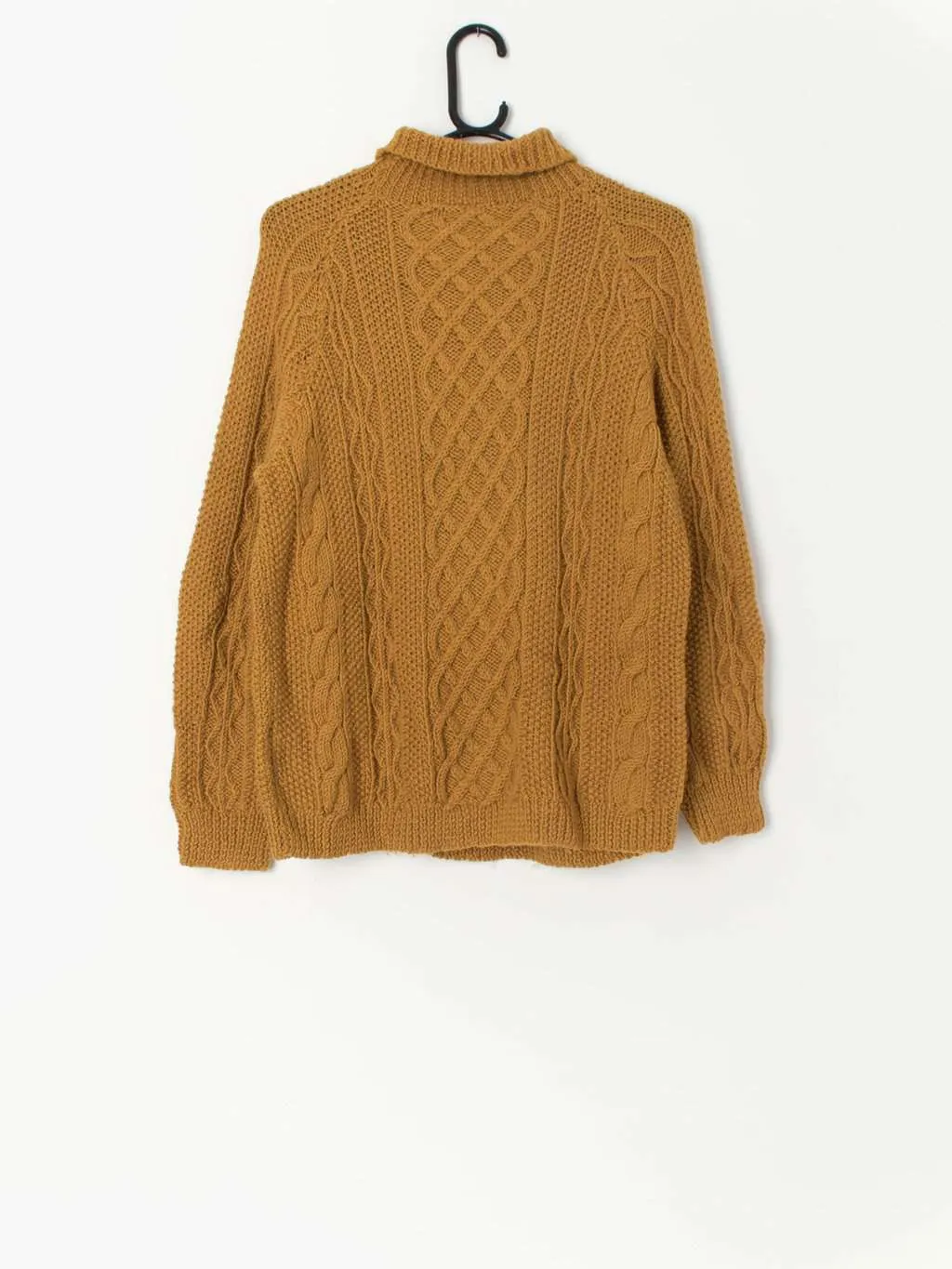 Vintage hand knitted mustard yellow wool cable knit jumper – Small / Medium