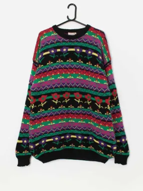 Vintage Paco wool knitted jumper with bright geometric pattern – XL