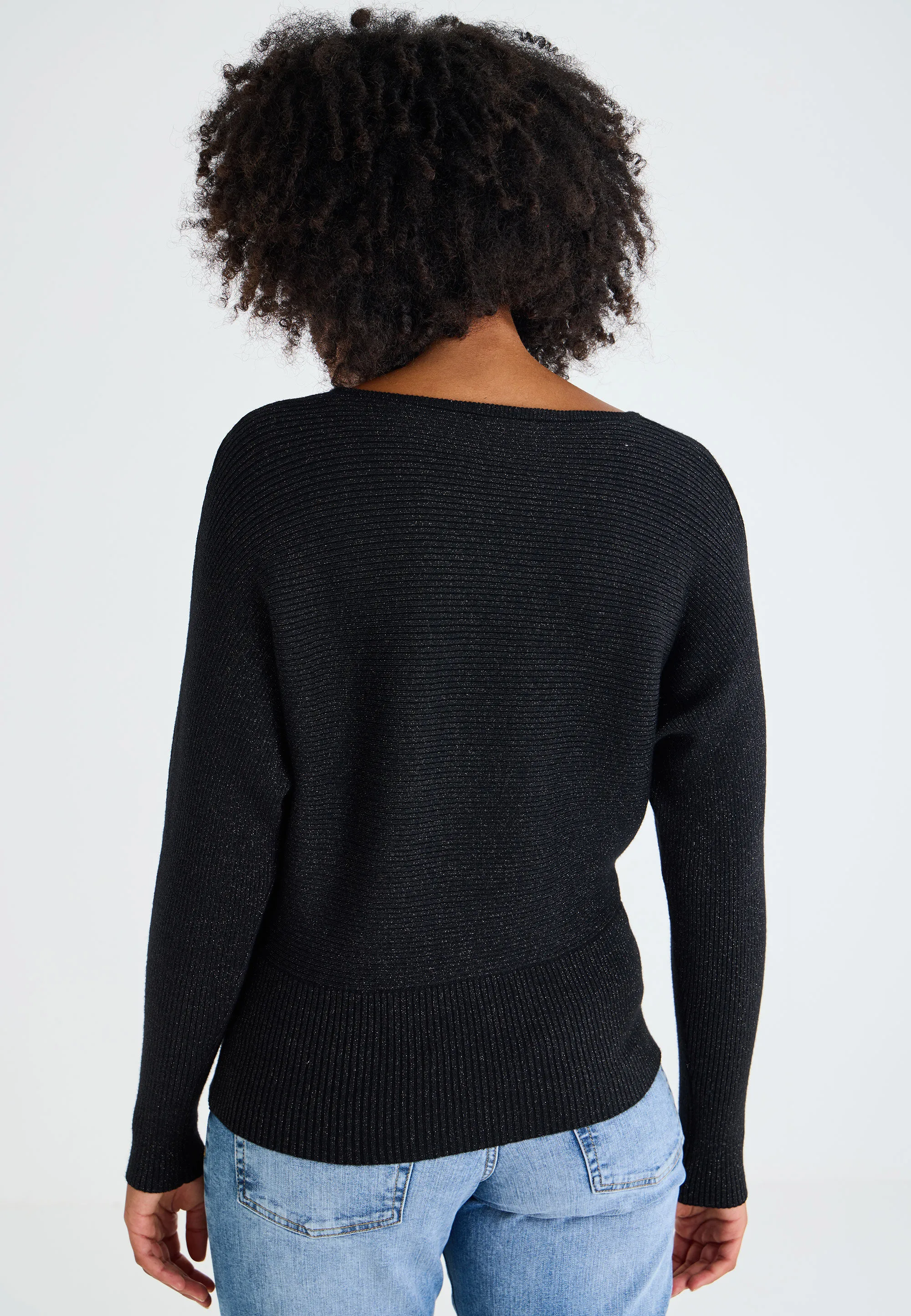 Womens Black Lurex Batwing Jumper