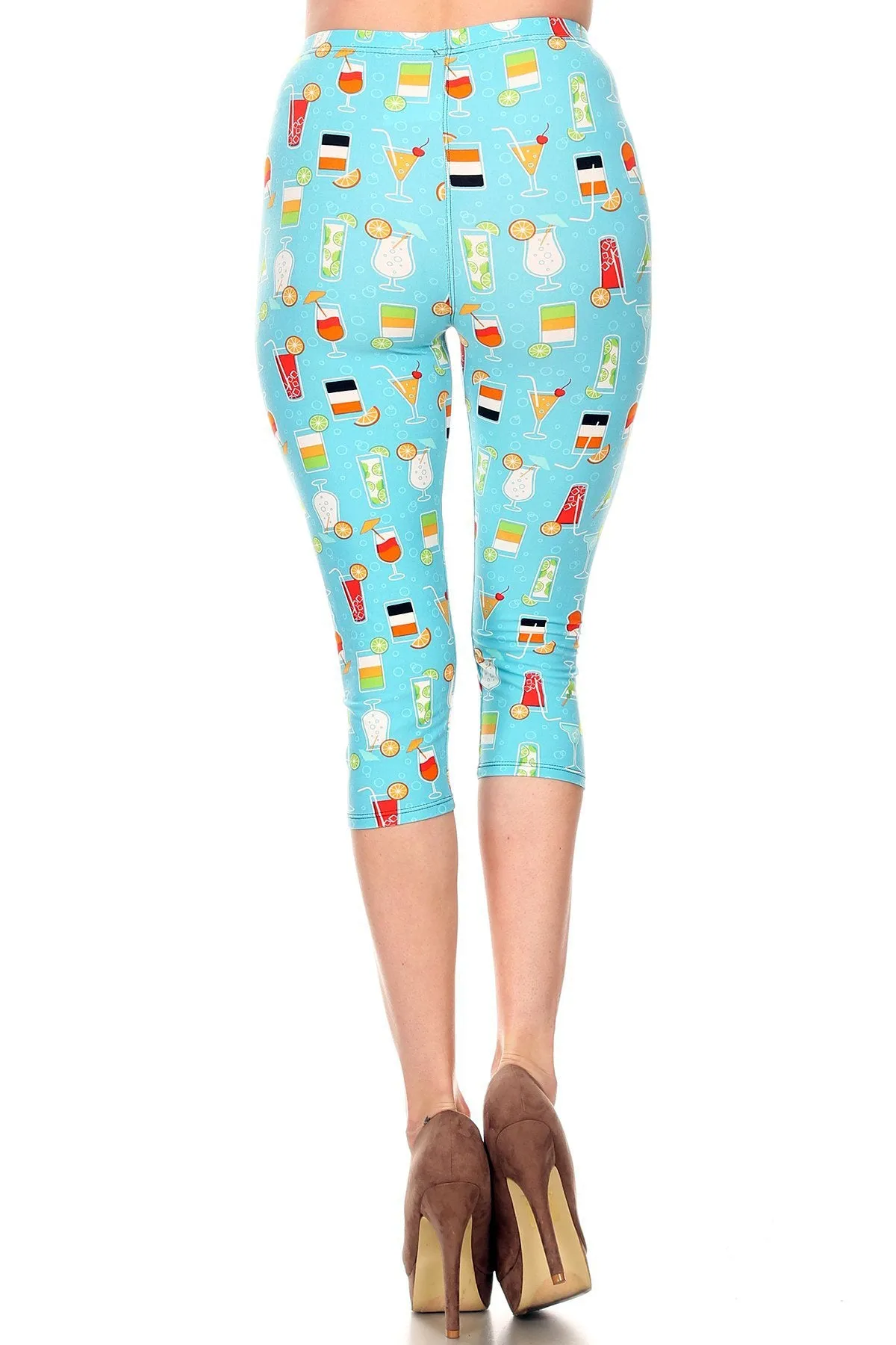 Women's Regular Colorful Cocktail Beverage Printed Cropped Capri Leggings