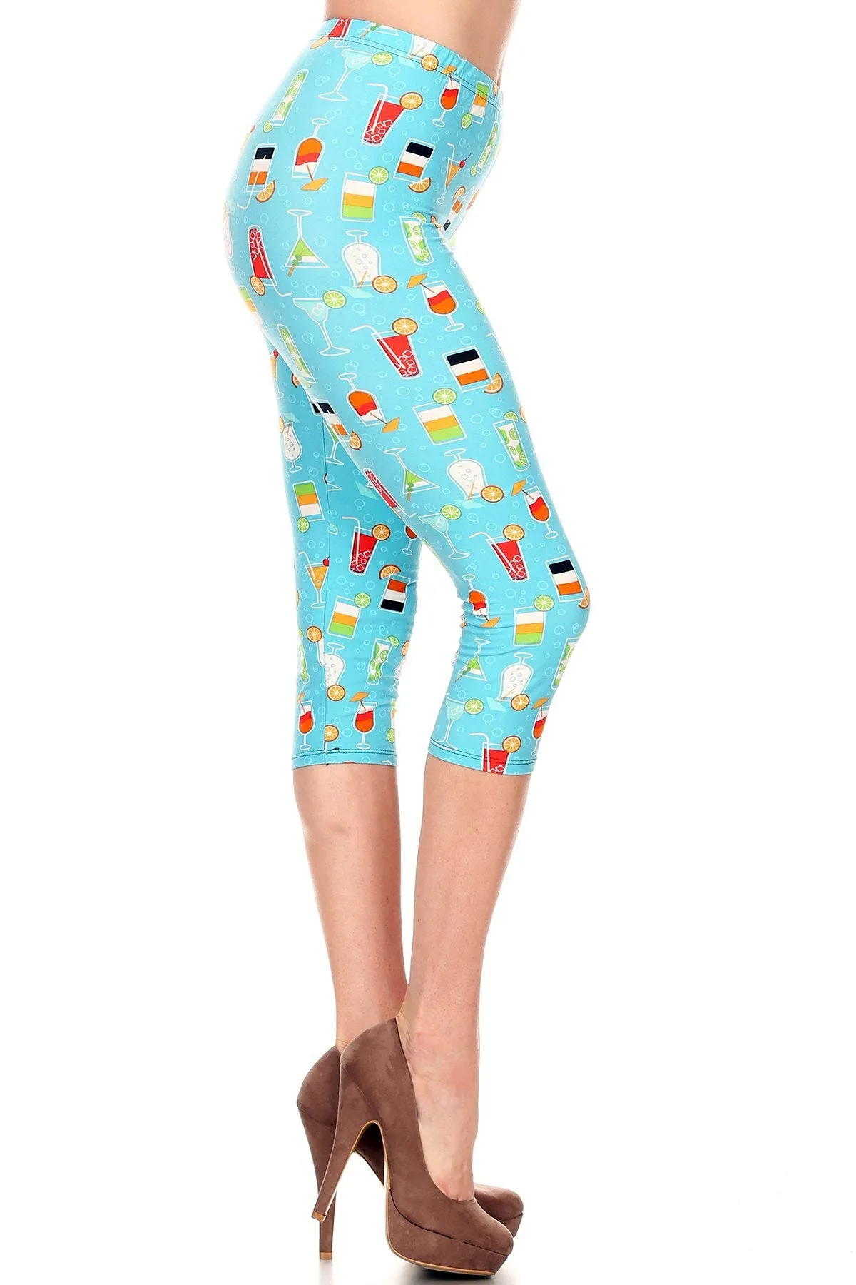 Women's Regular Colorful Cocktail Beverage Printed Cropped Capri Leggings