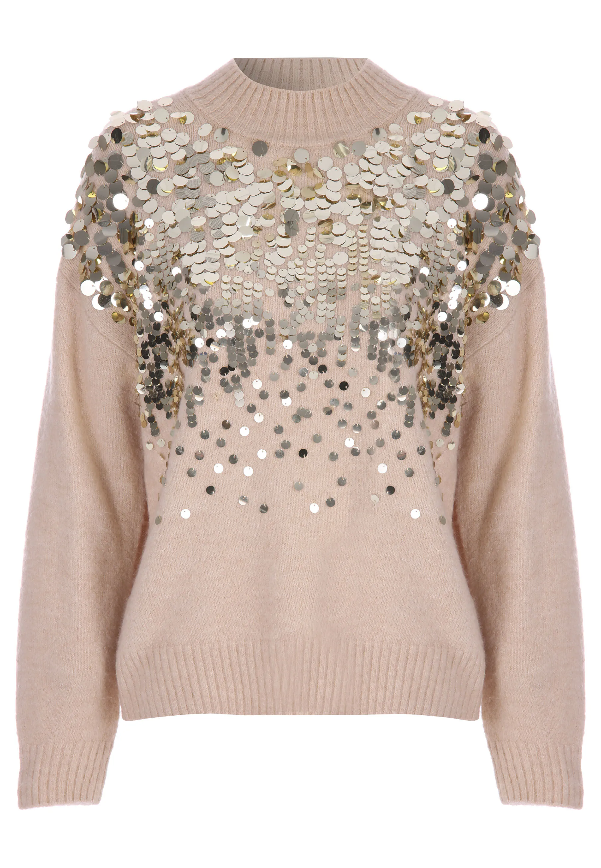 Womens Sand Sequin Sparkle Knit Jumper