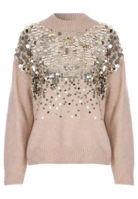 Womens Sand Sequin Sparkle Knit Jumper